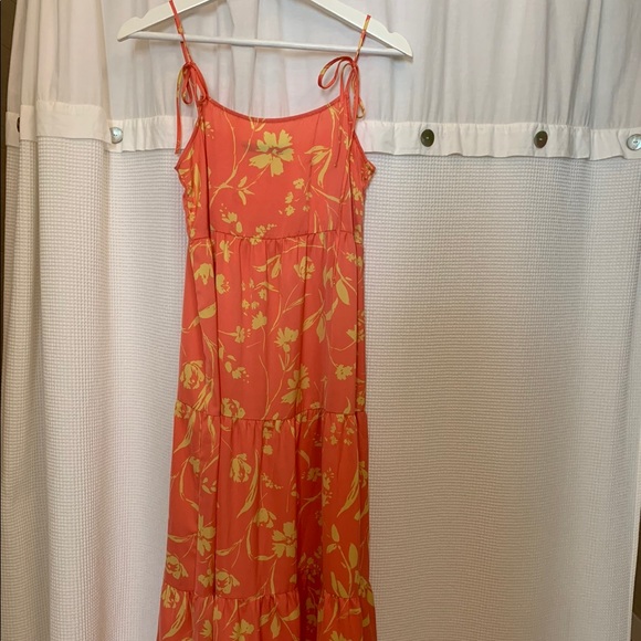 zara orange flower dress Zara Floral Print Dress With Jewel Buttons Summer Dress Orange Small